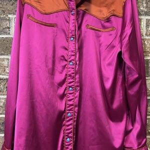 Vibrant Pink and Brown Button Down Shirt